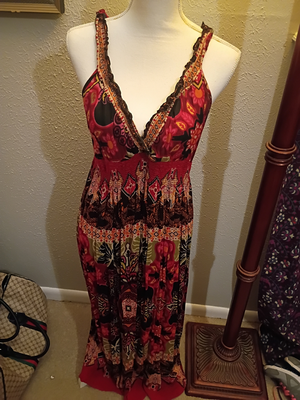 Women's Red Patterned Maxi Dress
